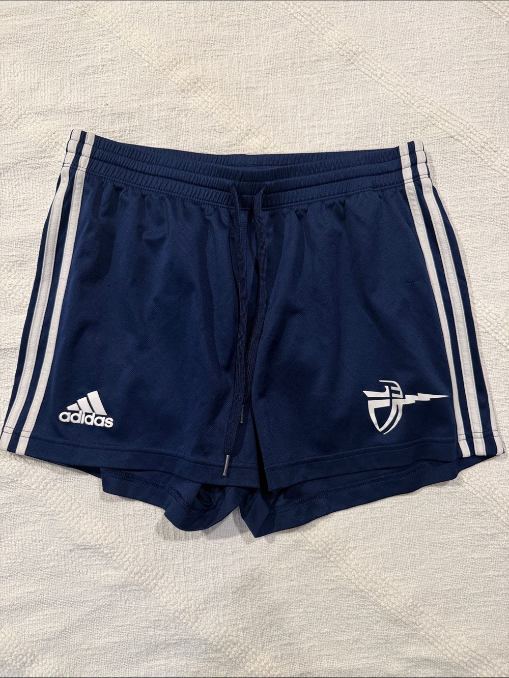 adidas Navy Athletic Shorts with White Stripe Accents